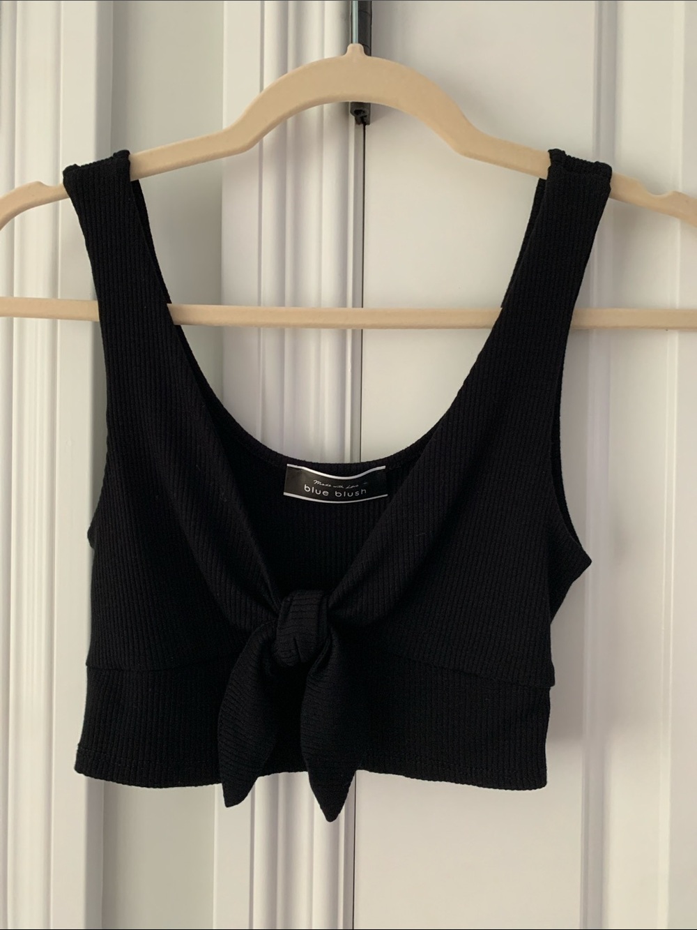 Never worn Blue Blush Black Ribbed Tie-Front Crop Top
